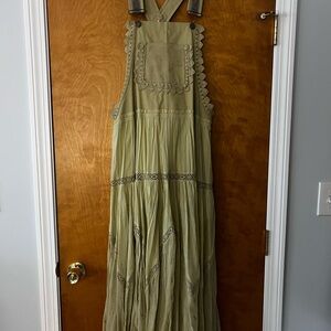 Free People Pear Green Lace-Accent Maxi Dress